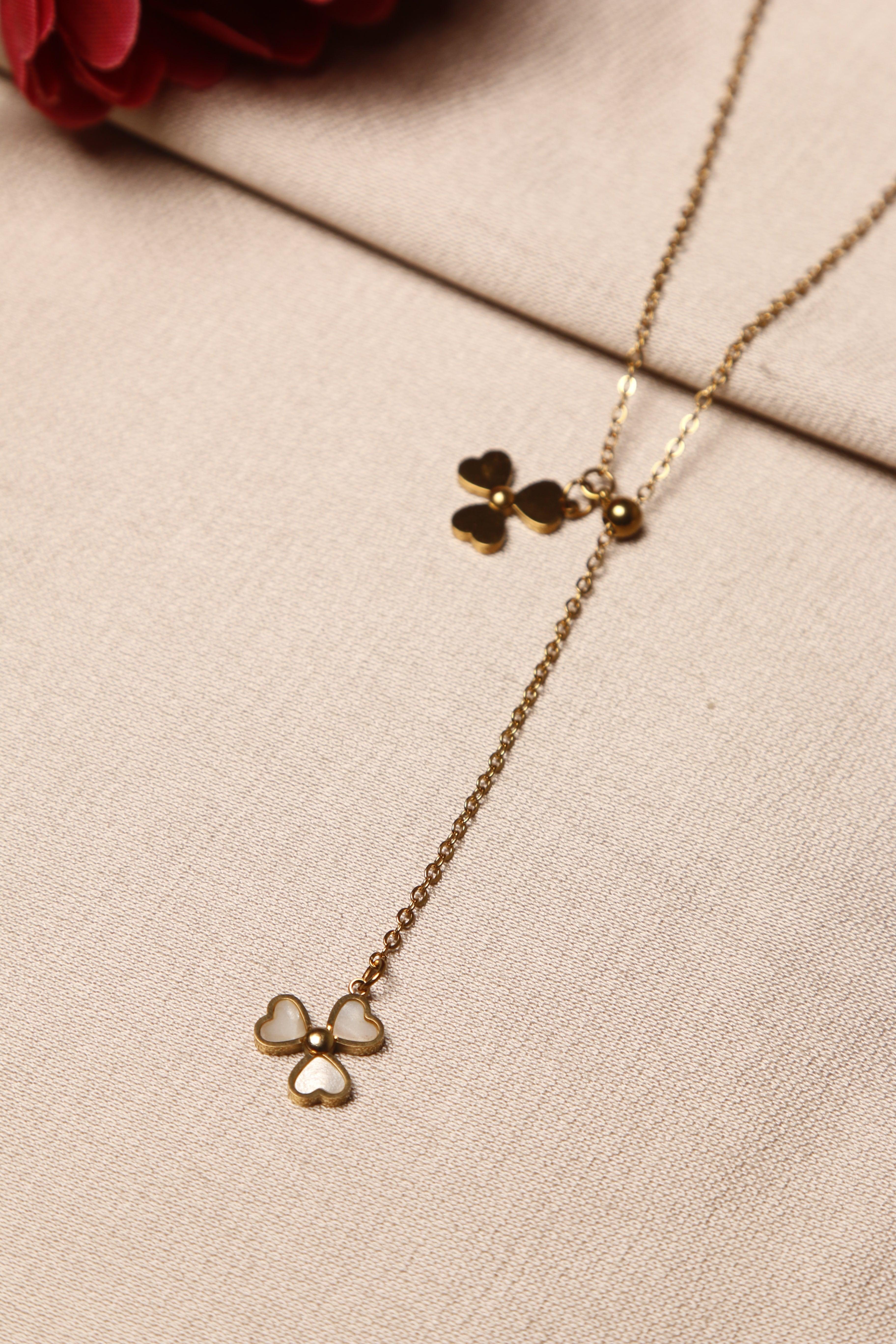 Dual Heart Flower Gold Necklace 