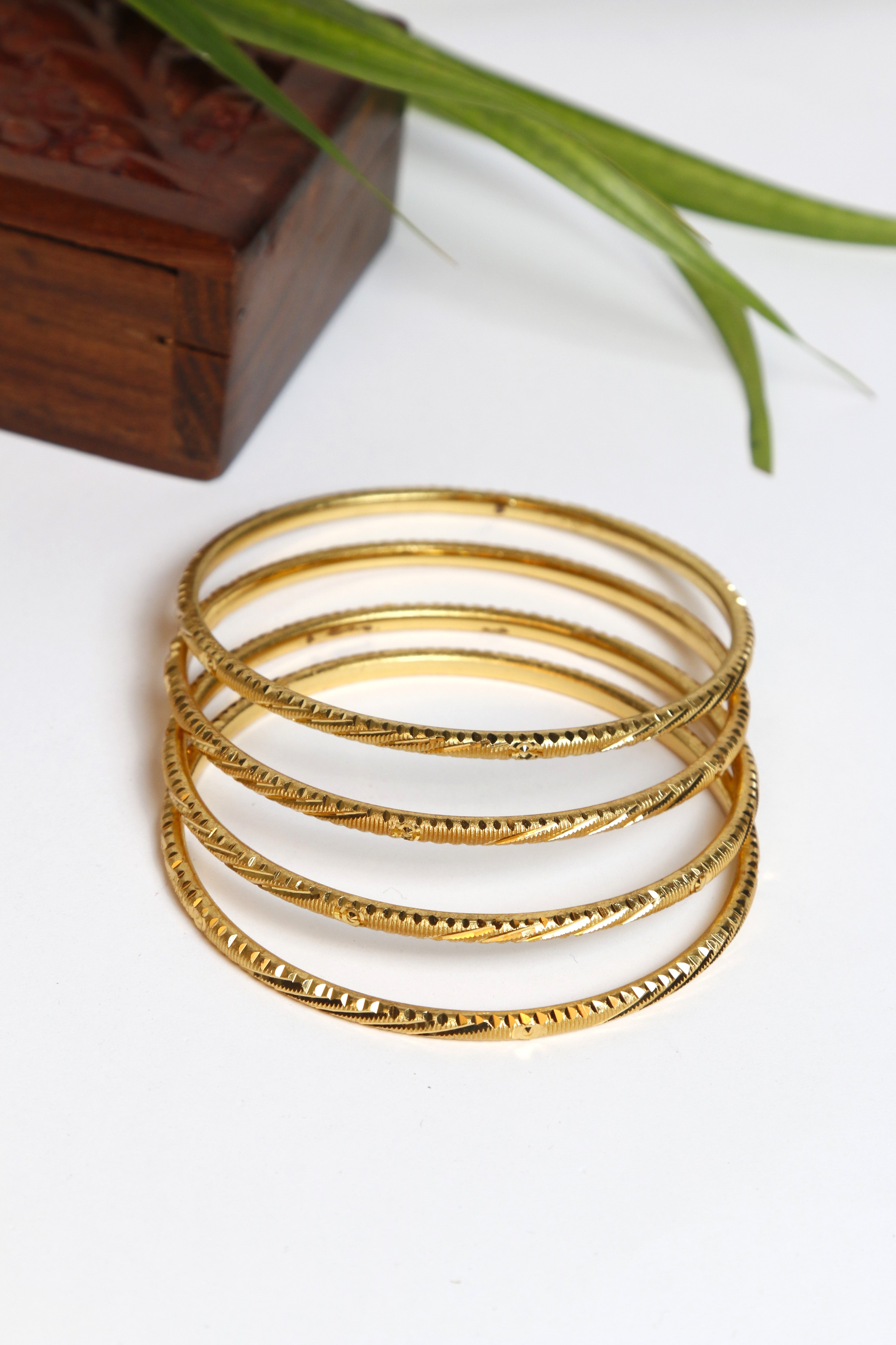 Gold Bangle Set with Textured Detailing