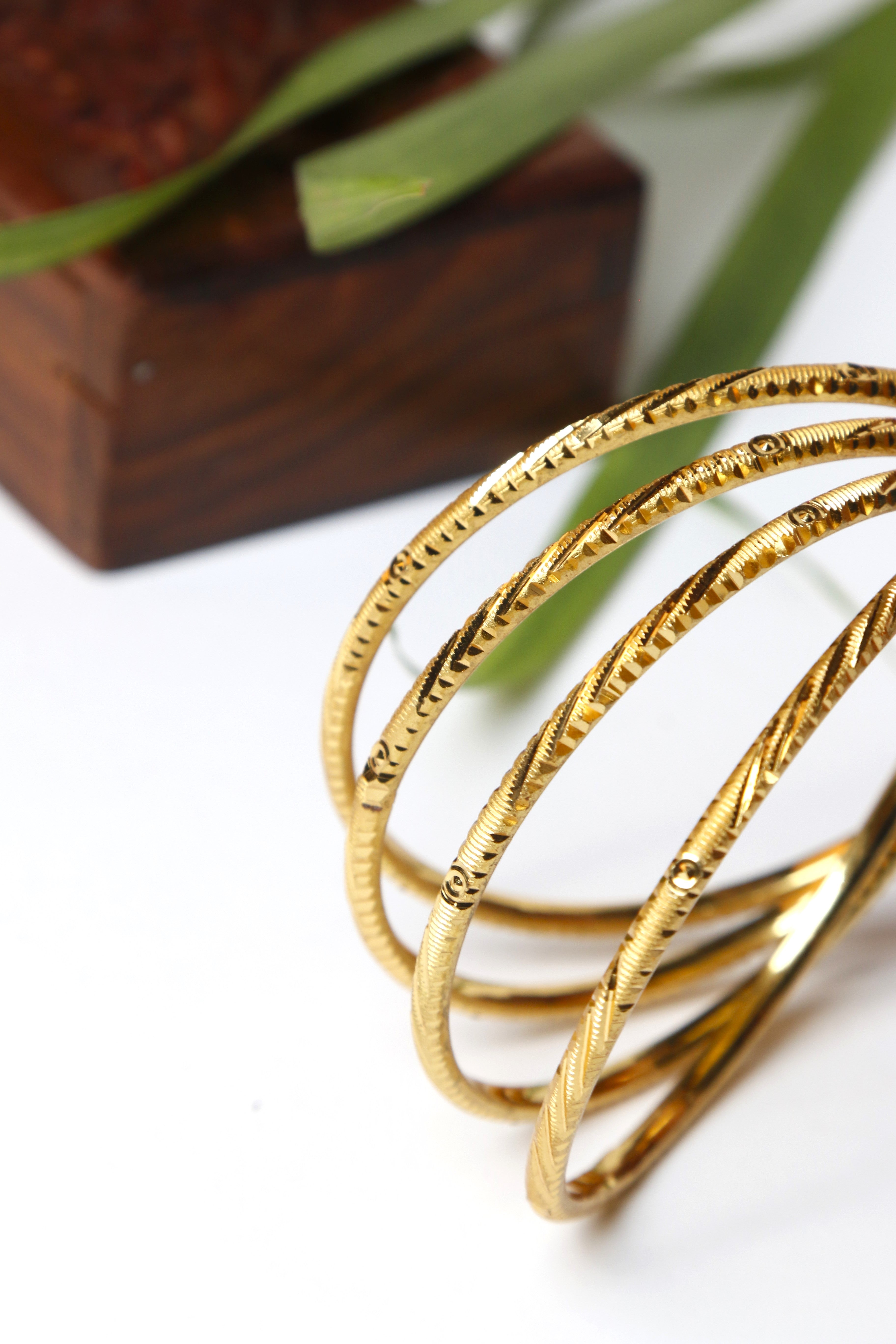 Gold Bangle Set with Textured Detailing